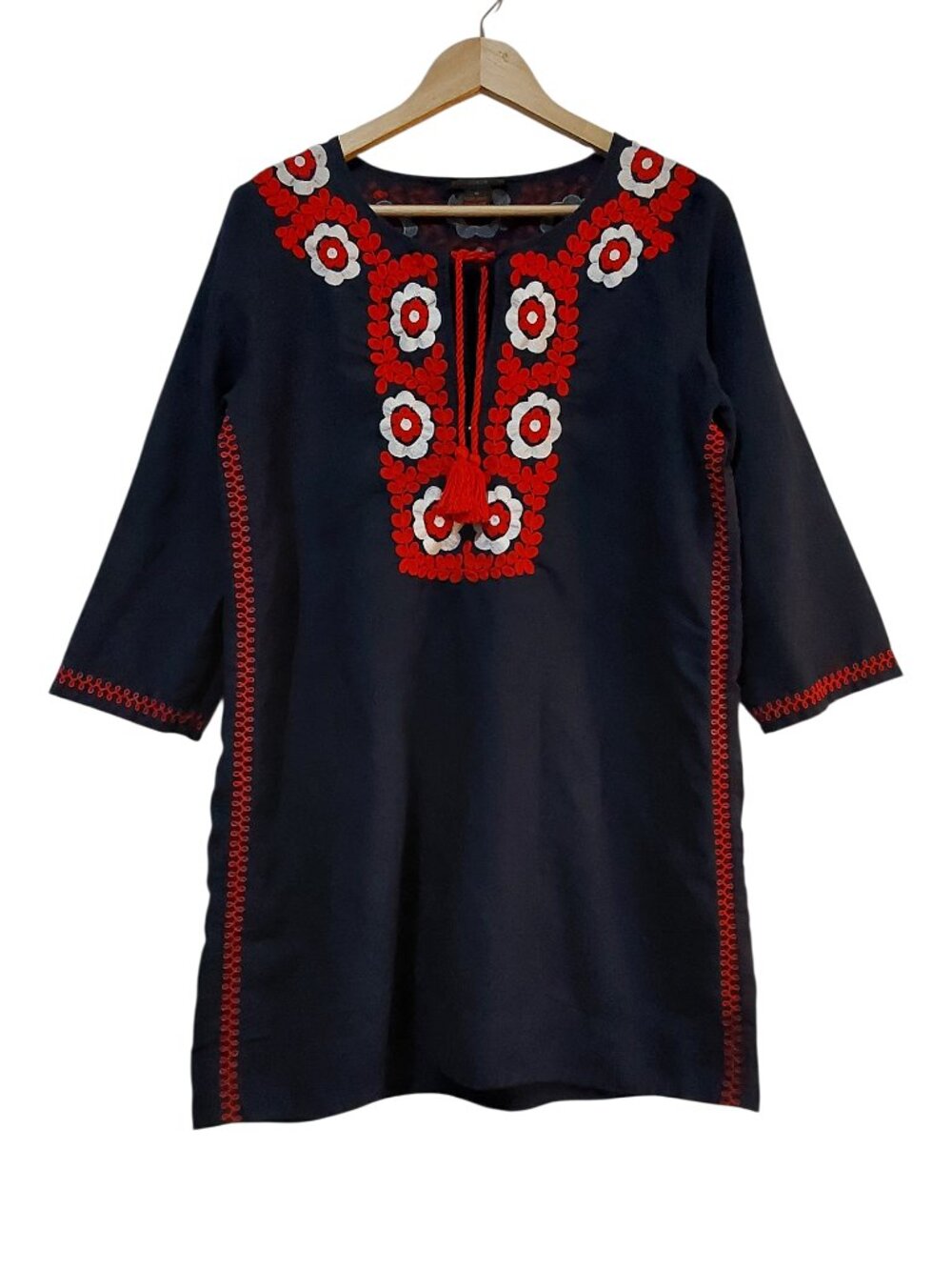 J. Crew Linen & Cotton Embroidered Beach Tunic Blue Mini Dress Resort/Vacation M - Picture 3 of 10
